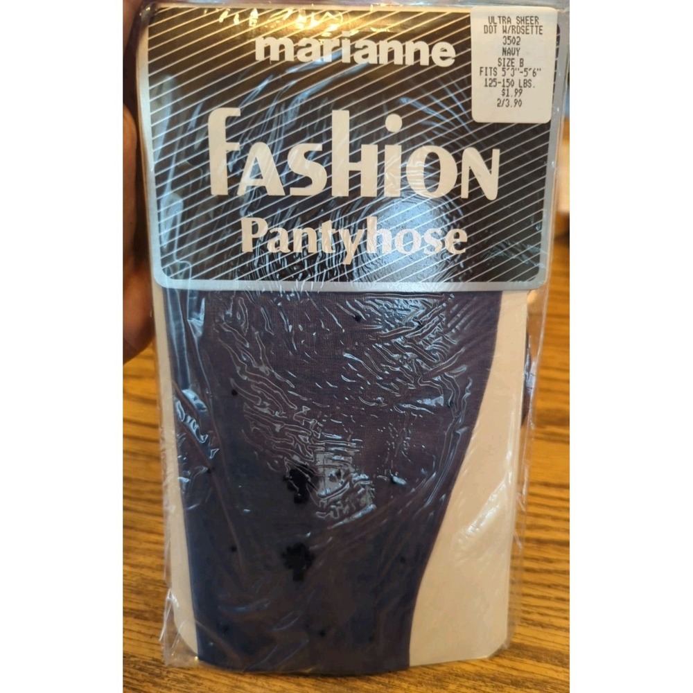 New Vintage Marianne Fashion Pantyhose Ultra Sheer Navy Blue Dot Rosette Size B
